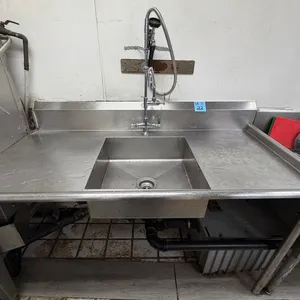 Stainless steel sink / table, ￼5ft long, 20” square sink, with spray wand, no legs on left side