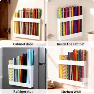 New 9.5” Large Acrylic Straw Holder for Cabinet Door with Detachable Ultra Sticky Adhesive Squares and Stickers, 2026 Reusable Straws Organizer Storag
