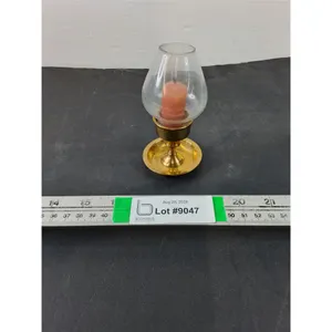 Brass Candle Holder with Candle and Glass Enclosure