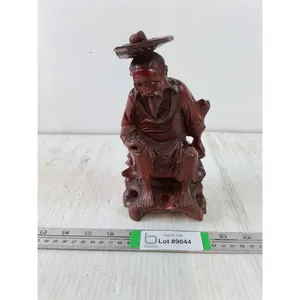 Vintage Chinese Fisherman Wooden Carving-8" Tall-made from Rosewood