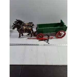 Horse Drawn Wooden Farm Wagon with (2) Model Clydesdale Horses-Wagon Needs Assembling