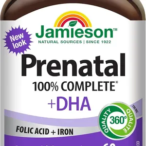 JAMIESON PRENATAL 100% COMPLETE MULTIVITAMIN + DHA, WITH FOLIC ACID AND IRON -N, E: 2027 SEALED