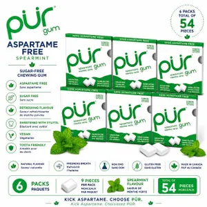 6 PUR SPEARMINT ASPARTAME FREE 9 PIECES PACK