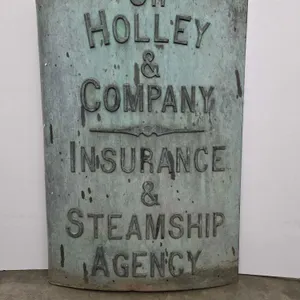 BRASS ~ Antique Architectural Plaque ~ 311 Holley & Company Insurance & Steamship Agency. Antique Metal Trade Sign. 22 x 33. BIG & Beautif