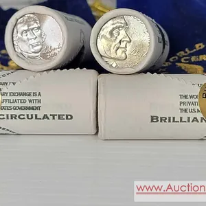 9 Rolls of Brilliant Uncirculated Nickels. 6 rolls are 2005 and 3 are 2006. World Reserve Monetary Exchange. OB