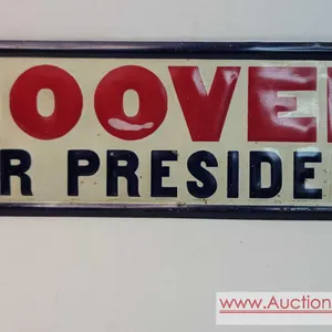 HOOVER FOR PRESIDENT Vintage Politicial License Plate Topper. 11.5" x 3.75". OB