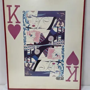 King of Hearts Print. Copyright 1979. Sixth Card Draw by Carol Dahl. The glass is a bit dirty and it appears that there are some blemishes on the prin