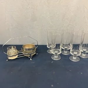 Stemmed glasses, creamer set