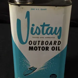 QUART VISTAY OUTBOARD MOTOR OIL CAN LOU-BOB CO CHICAGO (FULL SEALED)
