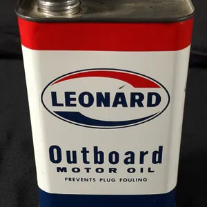 QUART LEONARD OUTBOARD MOTOR OIL CAN ALMA MICHIGAN