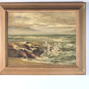 Impasto Waves Crashing ~ On The Rocks. Frame measures 17.5 x 14.5" with image measuring 13.5" x 10.5". Signed but illegible and unknown at