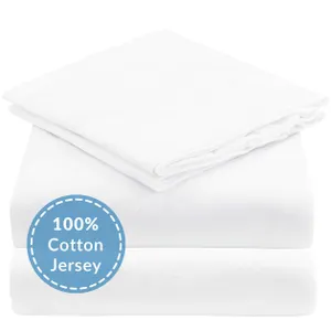 Mellanni Jersey Sheets Set - 4 Piece 100% Jersey Knit Cotton - Soft, Comfortable, All-Season Bedding - Deep Pocket T-Shirt Sheet Set (Queen, White)