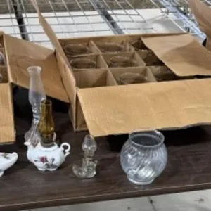 7+/- Mini Oil Lamps, 36+/- Swirl Vases