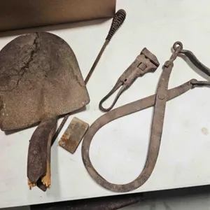 Farm tools, ice block tongs, spade shovel head