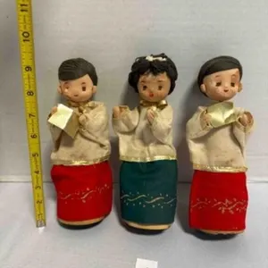 3 Christmas Cardboard Carolers Vintage 9" tall