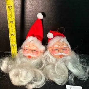 2 Rubber Face Santa Claus Christmas Tree Ornaments