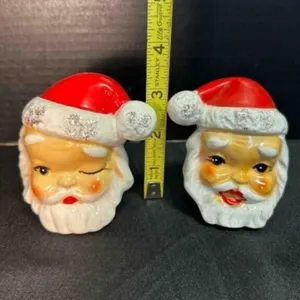 Santa Claus Head Salt & Pepper Shakers Japan Wink