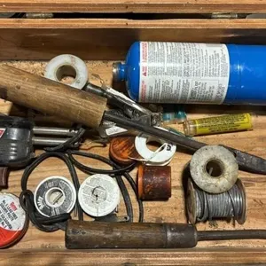 Wooden Box of Soldering Items.