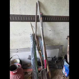 Lot of Garden Tools - Pitchfork, Shovel, Broom, an