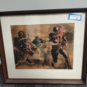 Football framed watercolor painting