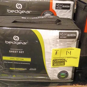 Package lot of 8 bedding items. Includes Bedgear Performance Split Head Queen mattress protectors, Bedgear Performance Cool Cotton Split Head Queen sh