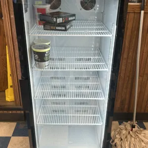 Model A-11 self-contained single glass door beverage cooler. Features 10 cu. ft. capacity, 4 adjustable wire shelves, interior LED lighting, and digit