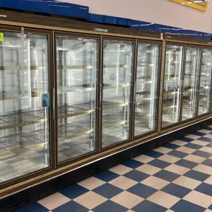 Master-Bilt EL-4-30 4-door glass door frozen food display case. Features woodgrain trim, adjustable wire shelving, and internal lighting. Electrical: 