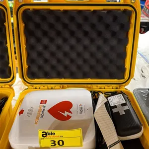 PHYSIO CONTROL LIFEPAK CR2 COMMERCIAL AED DEFIBRILLATOR IN NANUK 915 YELLOW HARD TRANSPORT CASE