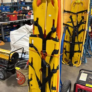 2 ADJUSTABLE PLASTIC COATED COMMERCIAL SPINEBOARDS, 1 ORANGE & 1 YELLOW PLASTIC 6' SPINE BOARDS ON