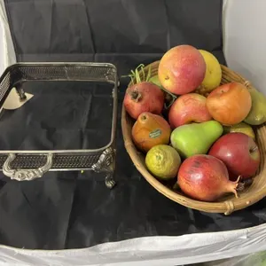 Silver Toned Plate Stand & Basket w/Faux Fruit