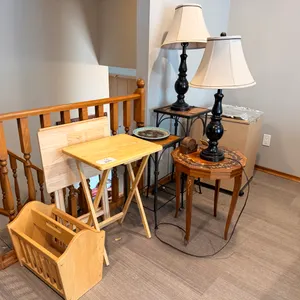 Lot of End Tables, Lamps & TV Trays