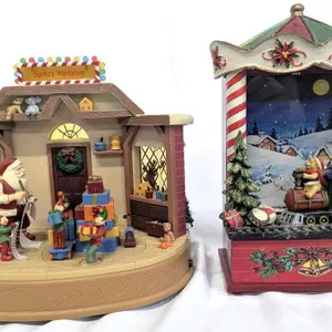 Animated Santa's Workshop & Christmas Train Tabletop Musical Lighted Holiday Decorations, 9-10" Tall