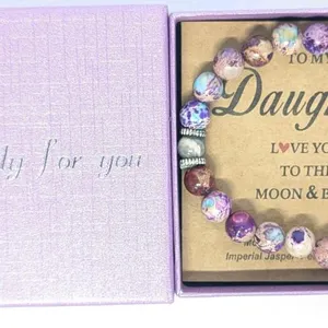 New To  My Daughter Bracelet from Mom & Dad – Natural Imperial Jasper & Moonstone Bracelet – Gifts for Daughter, Teen Girls, Back-to-School, G