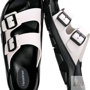 New Size 8 Men's Harssidanzar l Slides Sandals Double Buckle Adjustable Slides EVA Flat Sandals KM243CA