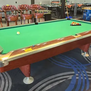 AUTHENTIC BRUNSWICK BILLIARDS TABLE WITH BALLS - SLATE WITH GREEN FELT APPROX. 5 1/2FT X 9 1/4FT