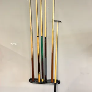 WALL MOUNT POOL CUE RACK WITH 5 CUES AND 1 GRANNY STICK