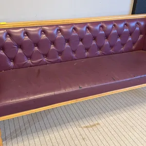 WOOD FRAMED PURPLE LEATHER UPHOLSTERED PARLOUR BENCH SEAT - APPROX. 6FT X 2FT X 3FT HIGH