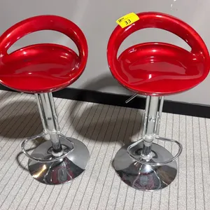 PAIR OF CHROME & RED ADJUSTABLE HEIGHT BAR STOOLS