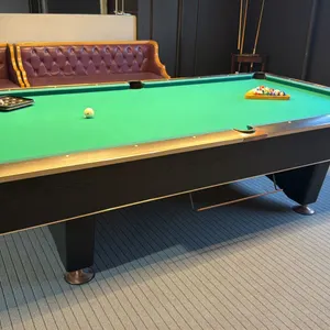 BLACK CROWN BILLIARDS TABLE WITH BALLS - SLATE WITH GREEN FELT APPROX. 9 1/2FT X 5 1/4FT