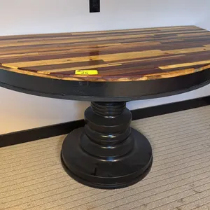 LARGE WOODEN D-SHAPED SINGLE PEDESTAL TABLE - APPROX.6FT X 3FT X 2 3/4FT HIGH