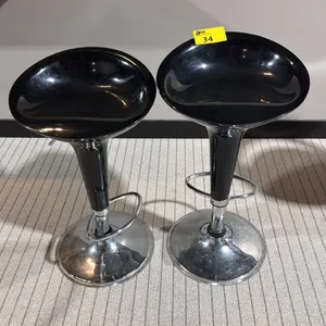 PAIR OF CHROME & BLACK ADJUSTABLE HEIGHT BAR STOOLS