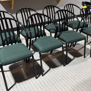 GROUP OFF 8 SIDE CHAIRS - BLACK METAL FRAME WITH GREEN UPHOLSTERED SEAT