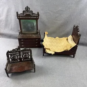 Miniature Dollhouse Wooden Bedroom Furniture Set