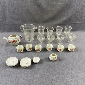 Miniature Floral Tea Set & Glass Tableware