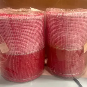 2 pk Red & White Plastc Mesh Ribbon