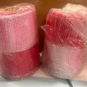 2 pk Red & White Plastc Mesh Ribbon