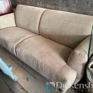 BEIGE TWO CUSHION COUCH AND MATCHING LOUNGE CHAIR WITH
