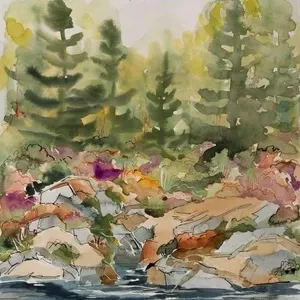 W. POWELL DOUBLE SIDED WATERCOLOUR PAINTING