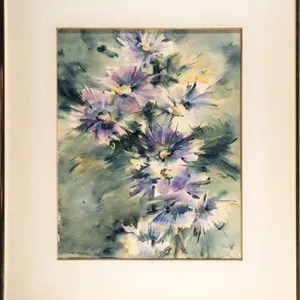 UNIDENTIFIED ARTIST PURPLE FLORAL WATERCOLOUR