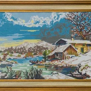 WINTER LANDSCAPE NEEDLEPOINT TEXTILE ART